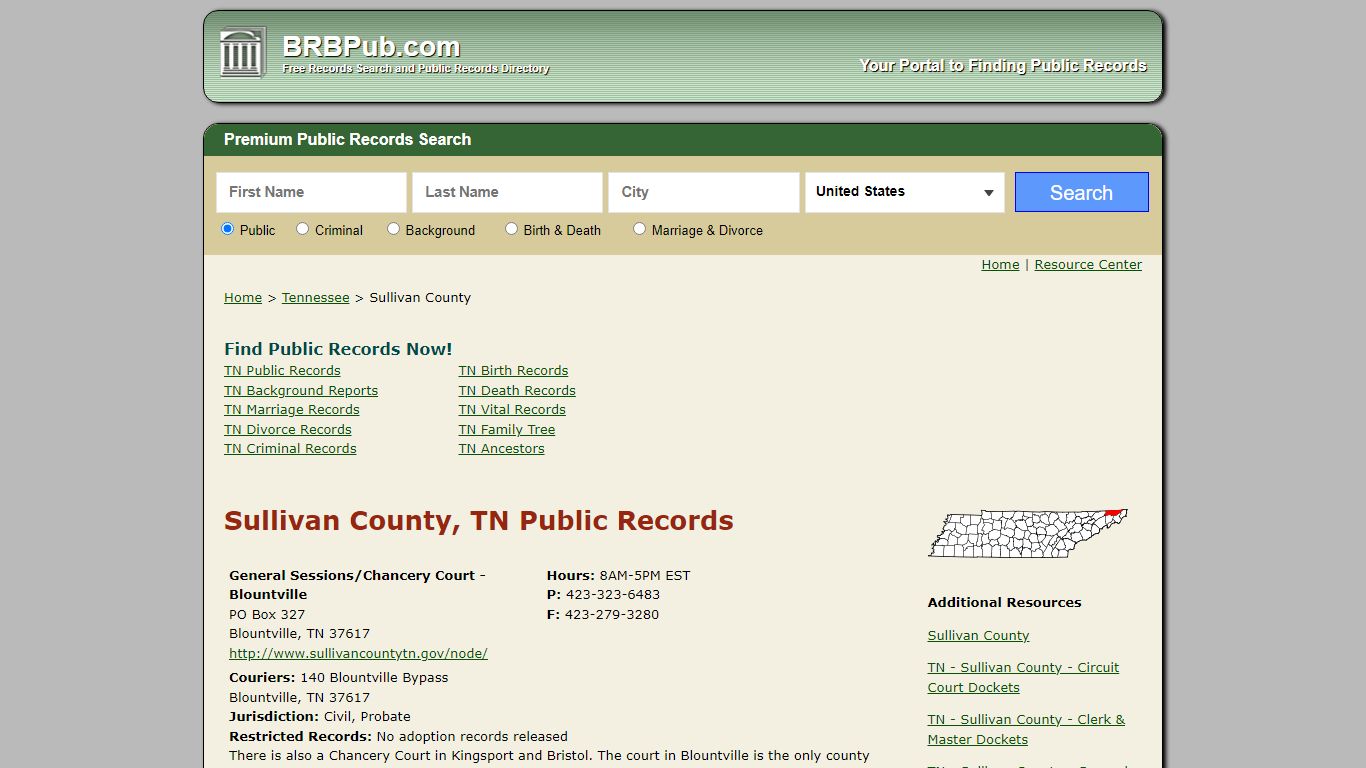 Sullivan County, TN Public Records - BRB Pub